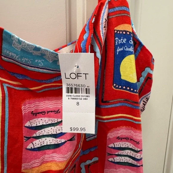 LOFT tinned can fish tomato Red Patterned Midi Dress lemon - Picture 5 of 5
